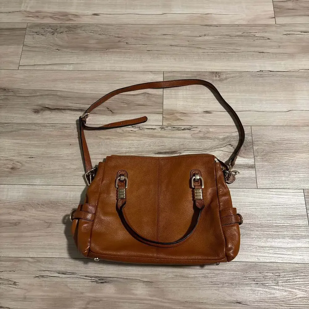 Kattee Women's Genuine Pebbled Leather Satchel Shoulder Bag Purse Brown